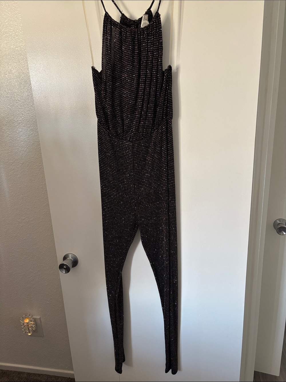 A3 Design Black Metallic Sparkle Sleeveless Jumpsuit